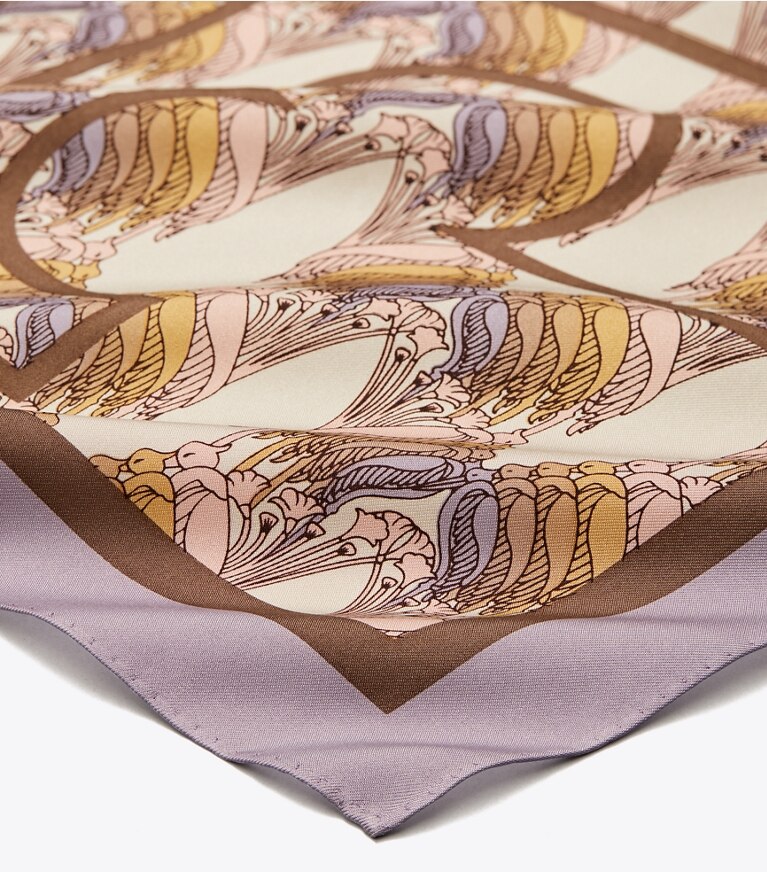 Tory Burch designer scarves Deco Crane Geo Logo Silk Neckerchief in BLUSH DECO CRANE GEO overhead