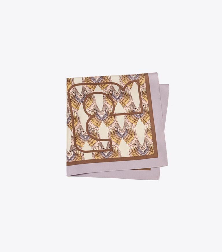 Tory Burch designer scarves Deco Crane Geo Logo Silk Neckerchief in BLUSH DECO CRANE GEO overhead