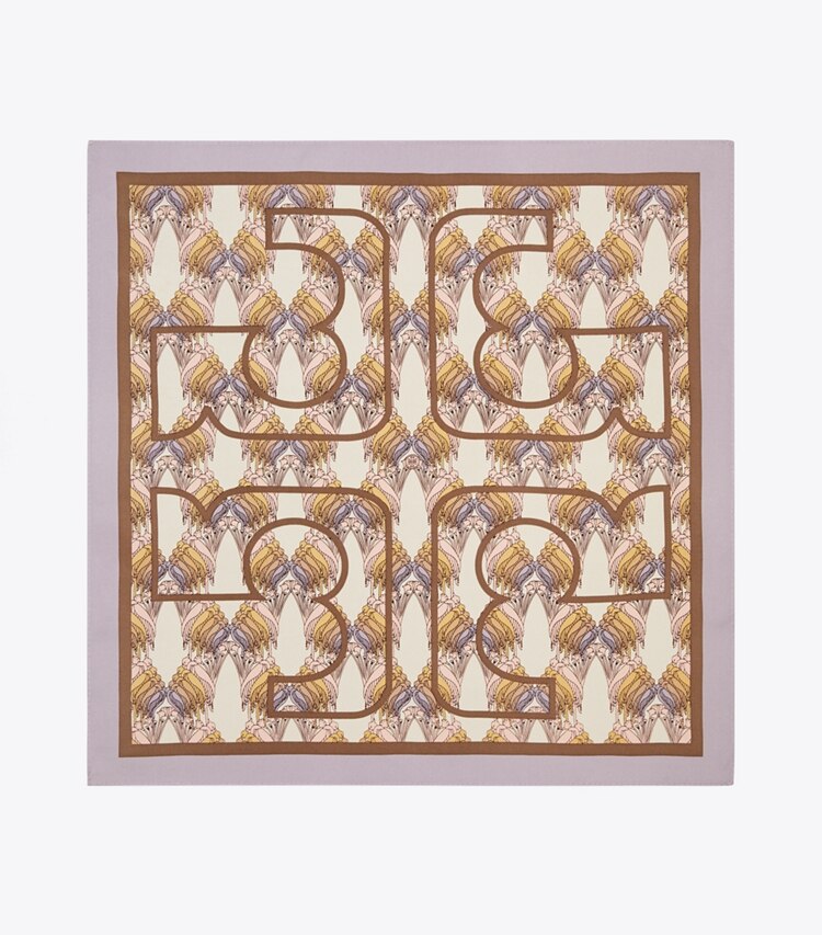 Tory Burch designer scarves Deco Crane Geo Logo Silk Neckerchief in BLUSH DECO CRANE GEO overhead
