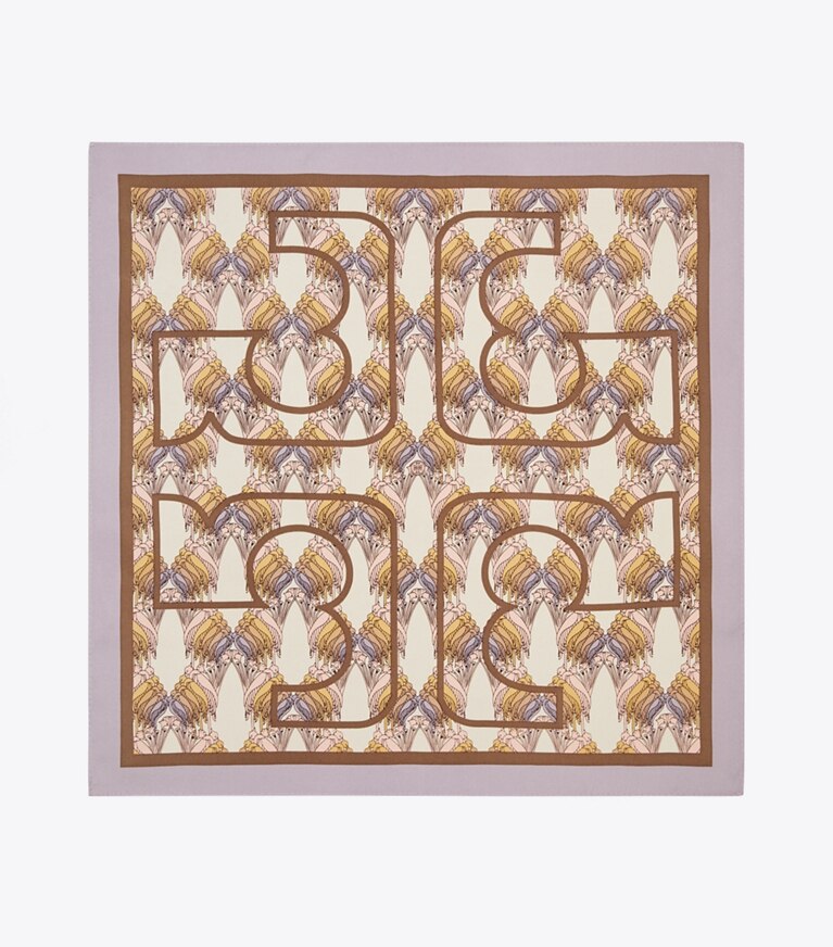 Tory Burch designer scarves Deco Crane Geo Logo Silk Neckerchief in BLUSH DECO CRANE GEO overhead