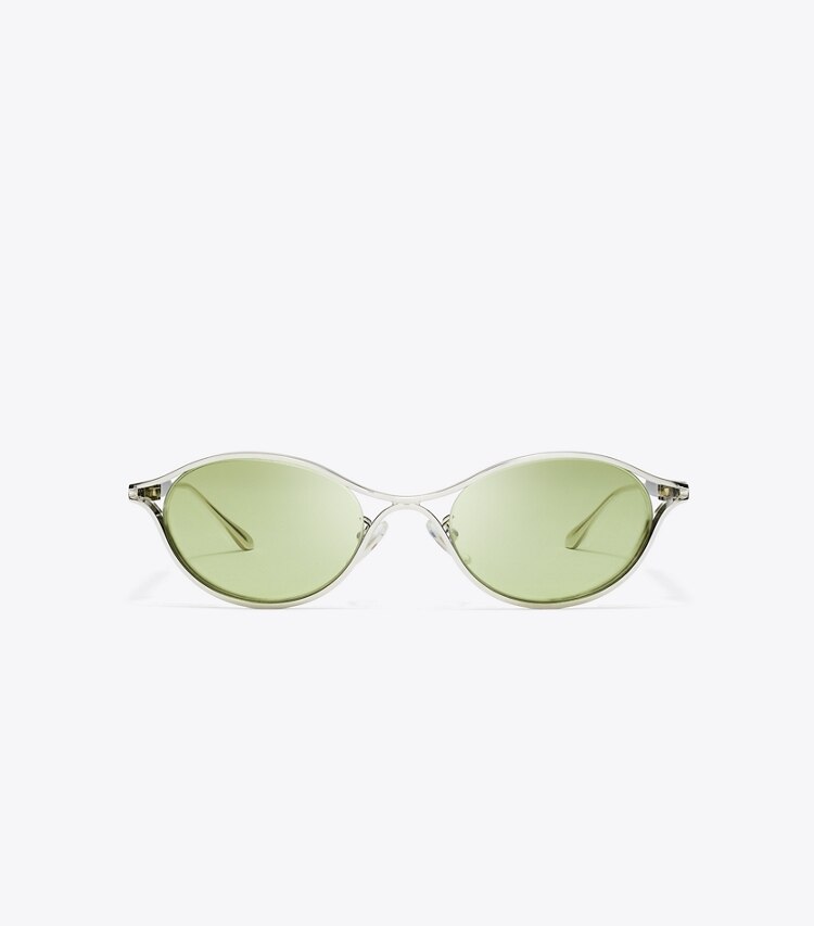 Tory Burch designer sonnenbrillen & brillen Deco Runway Sonnenbrille in SILVER/GREEN front