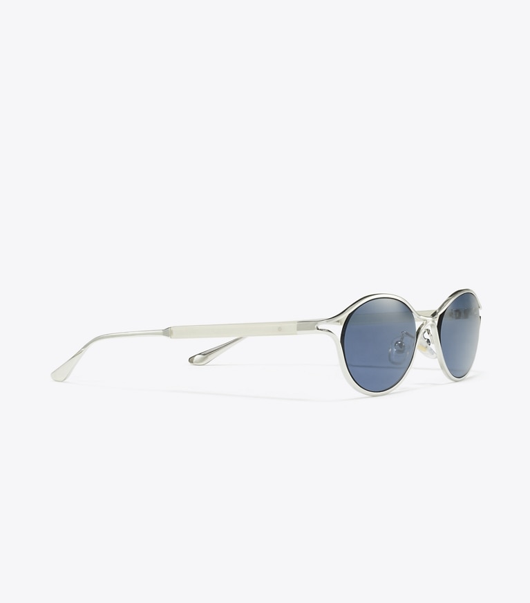 Tory Burch designer sunglasses & eyewear Deco Runway Sunglasses in SILVER/DARK BLUE front
