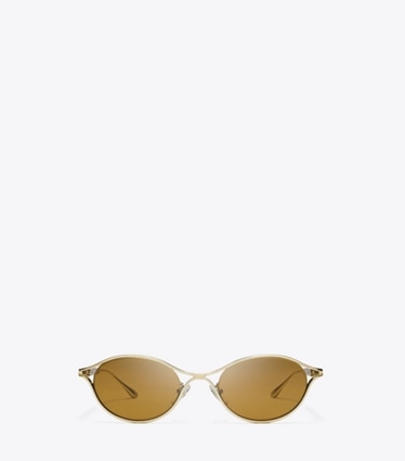 Tory Burch designer sunglasses & eyewear Deco Runway Sunglasses in SHINY LIGHT GOLD/BROWN front