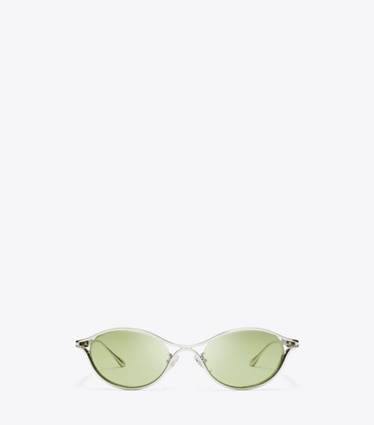 Tory Burch designer sunglasses & eyewear Deco Runway Sunglasses in SILVER/GREEN front