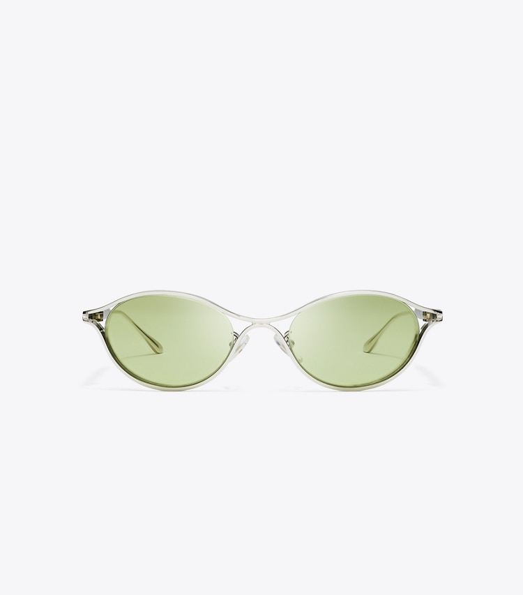 Tory Burch designer sunglasses & eyewear Deco Runway Sunglasses in SILVER/GREEN front