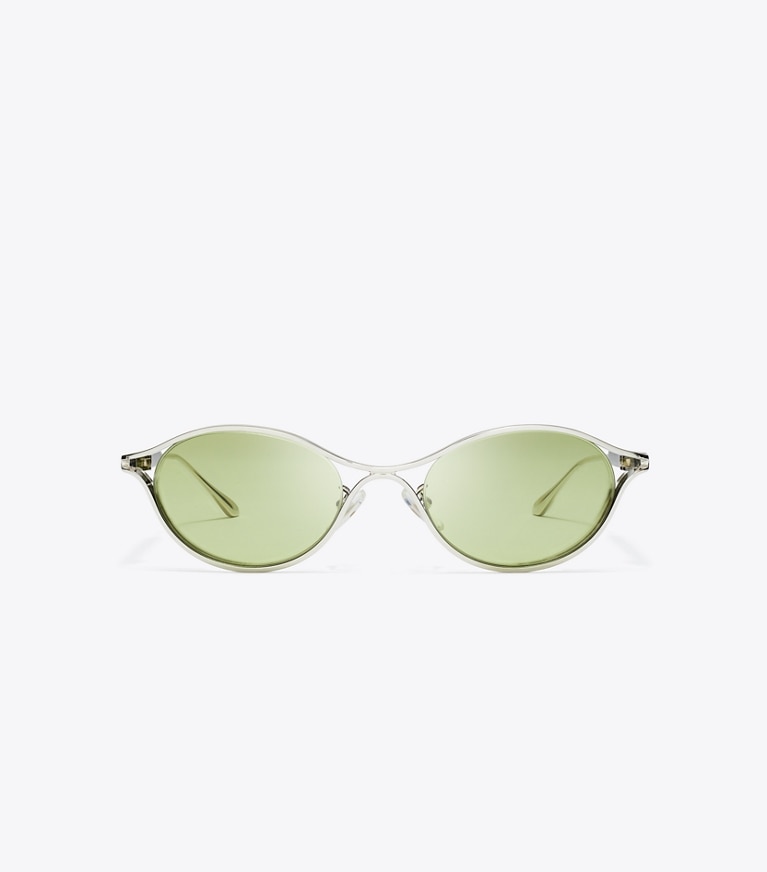 Tory Burch designer sunglasses & eyewear Deco Runway Sunglasses in SILVER/GREEN front