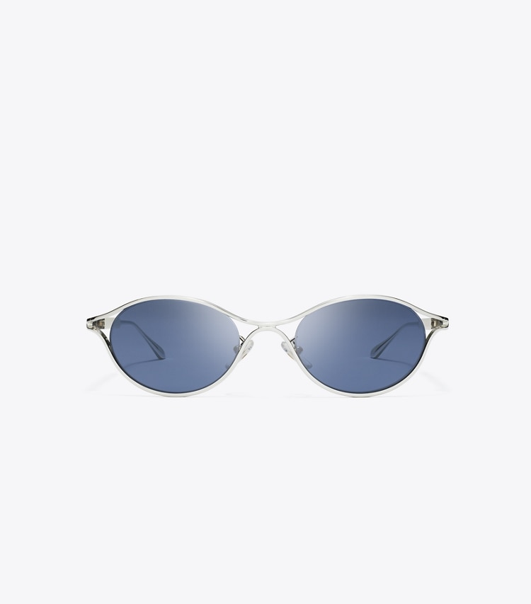 Tory Burch designer sunglasses & eyewear Deco Runway Sunglasses in SILVER/DARK BLUE front