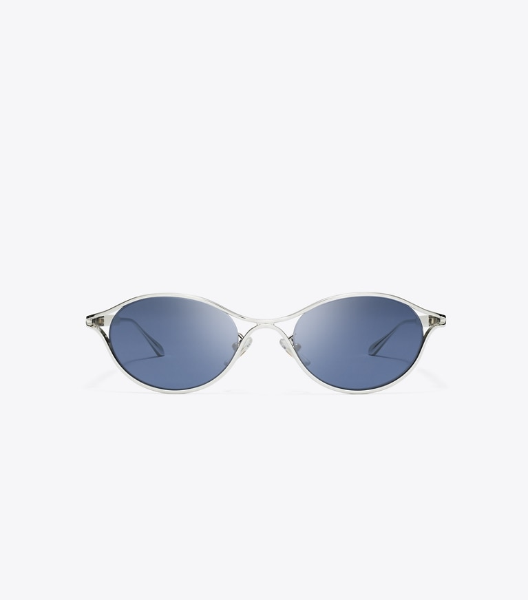 Tory Burch designer sunglasses & eyewear Deco Runway Sunglasses in SILVER/DARK BLUE front