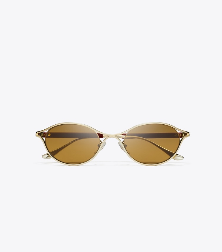 Tory Burch designer sunglasses & eyewear Deco Runway Sunglasses in SHINY LIGHT GOLD/BROWN overhead