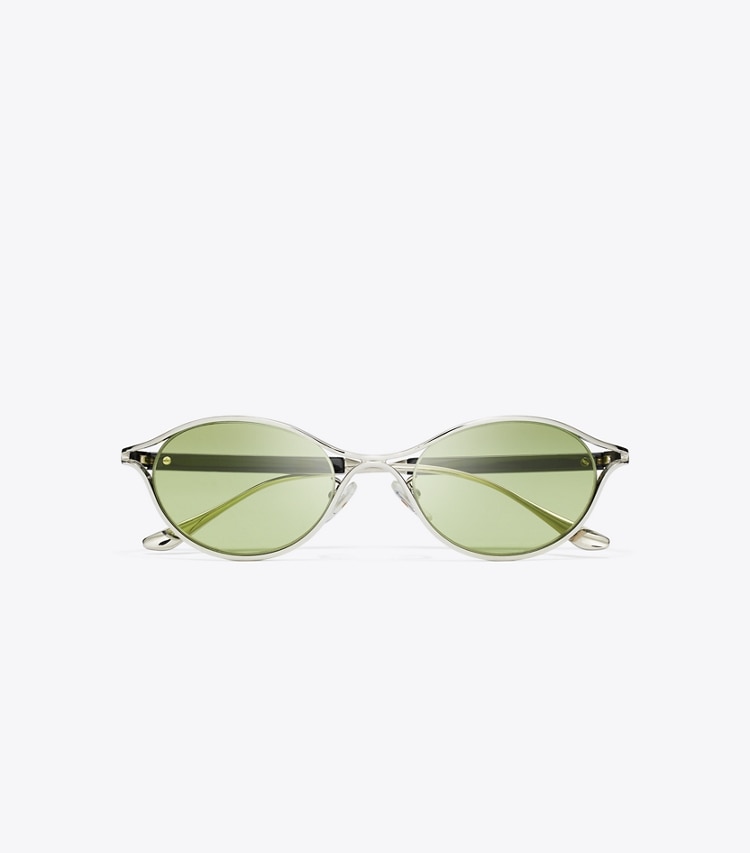 Tory Burch designer sunglasses & eyewear Deco Runway Sunglasses in SILVER/GREEN overhead