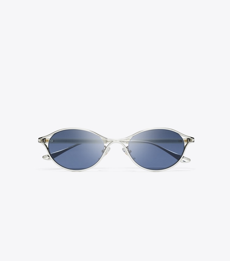 Tory Burch designer sunglasses & eyewear Deco Runway Sunglasses in SILVER/DARK BLUE overhead