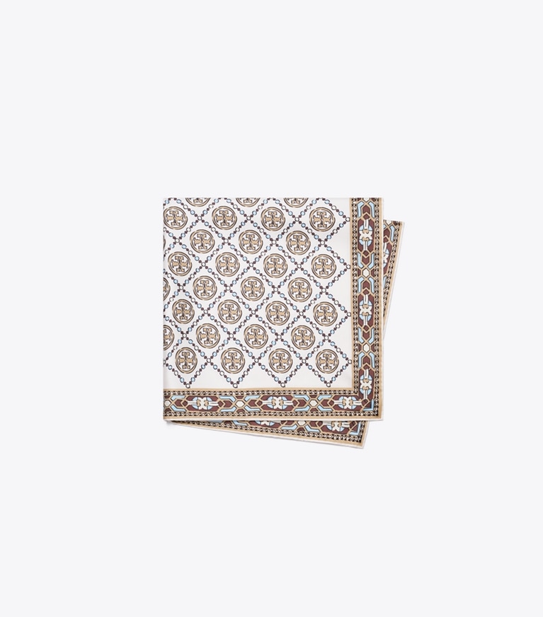 Tory Burch designer scarves Deco T Monogram Neckerchief in Ivory Deco T Monogram folded