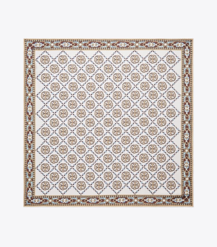 Tory Burch designer scarves Deco T Monogram Neckerchief in Ivory Deco T Monogram overhead
