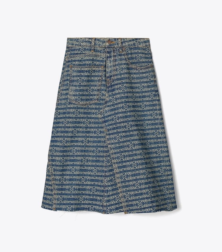 Tory Burch designer bottoms Deconstructed Denim Skirt in Sublime Jacquard + Vintage Wash front