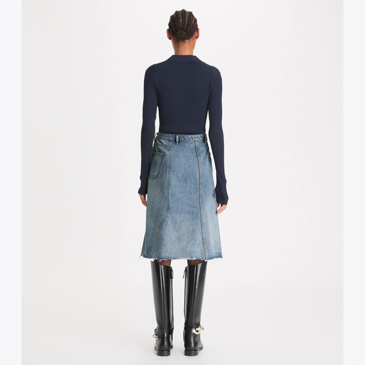 【Tory Burch】デコンストラクト デニム ミディスカート Denim Deconstructed Skirt: Women's Designer Bottoms | Tory Burch