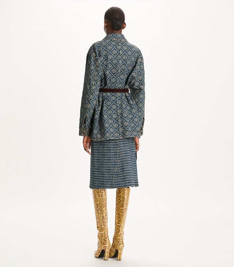 Tory Burch designer bottoms Deconstructed Denim Skirt in Sublime Jacquard + Vintage Wash on model back