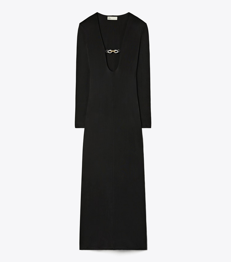 Tory Burch designer dresses Deep U-Neck Jessa Viscose Dress in Black front
