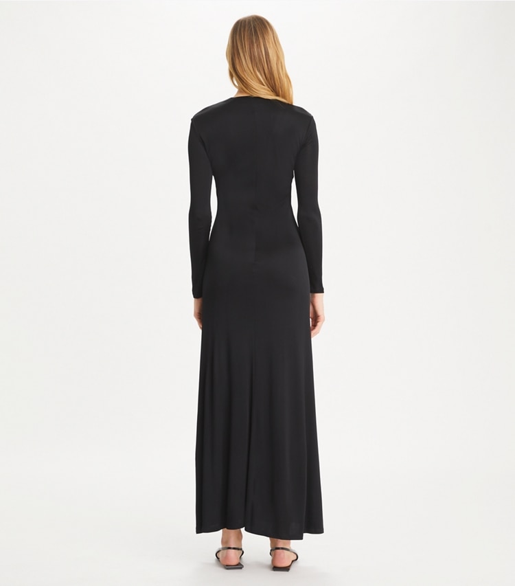 Tory Burch designer dresses Deep U-Neck Jessa Viscose Dress in Black on model back