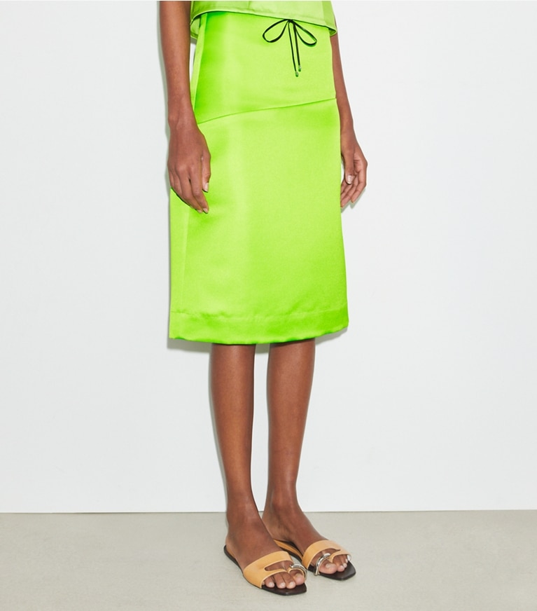Tory Burch designer unterteile Dekonstruierter Satinrock in Vivid Lime front