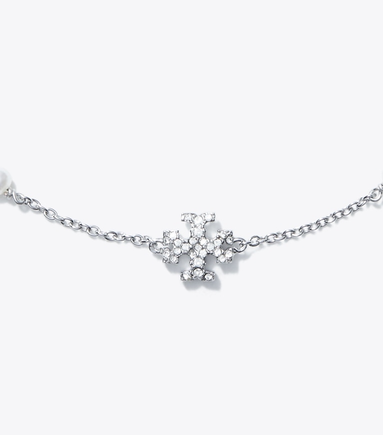 Tory Burch designer bracelets Delicate Kira Pearl Bracelet in Tory Silver / Crystal / Pearl front