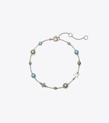 Tory Burch designer ブレスレット ムーンダンス デリケート パール＆スター ブレスレット in Tory Silver / Light Sapphire / Pearl front