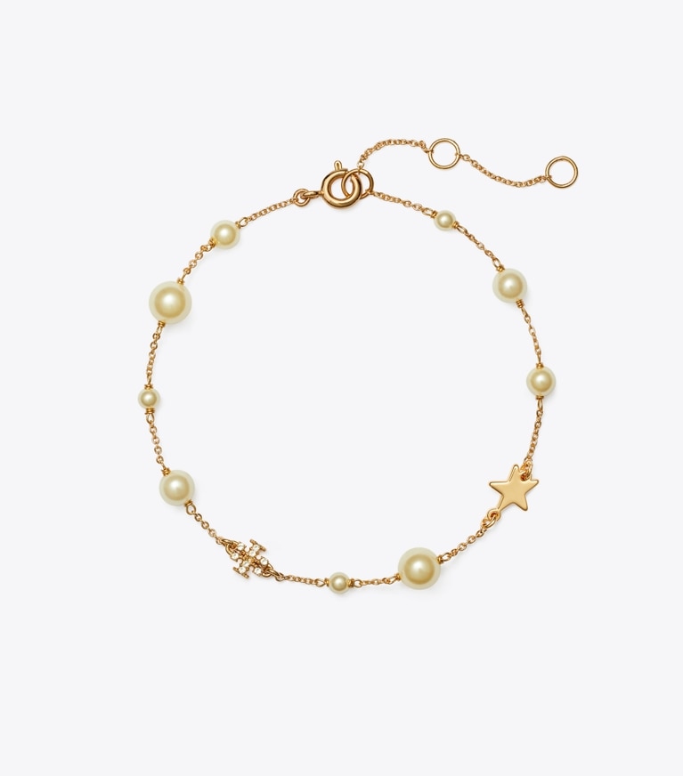 Tory Burch designer ブレスレット ムーンダンス デリケート パール＆スター ブレスレット in Tory Gold / Crystal / Pearl front