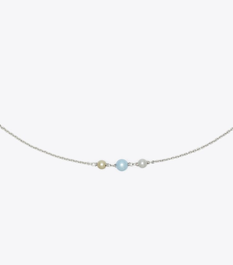 Tory Burch designer necklaces Delicate Moondance Pearl and Star Necklace in Tory Silver / Light Sapphire / Pearl detail