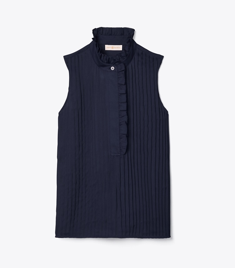Tory Burch designer tops Deneuve Shell in Tory Navy front