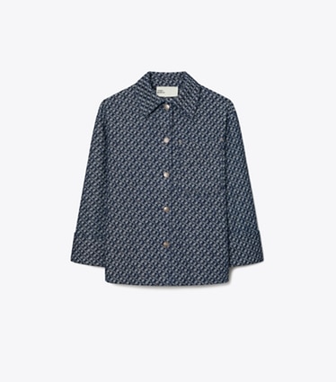 Tory Burch designer ジャケット デニム バーン ジャケット in T Link Stone Wash front