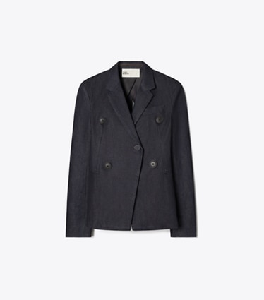Tory Burch designer jackets Denim Blazer in Raw/Unwashed front