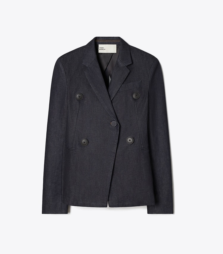 Tory Burch designer jackets Denim Blazer in Raw/Unwashed front