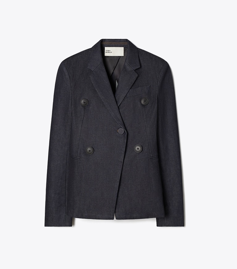 Tory Burch designer jackets Denim Blazer in Raw/Unwashed front
