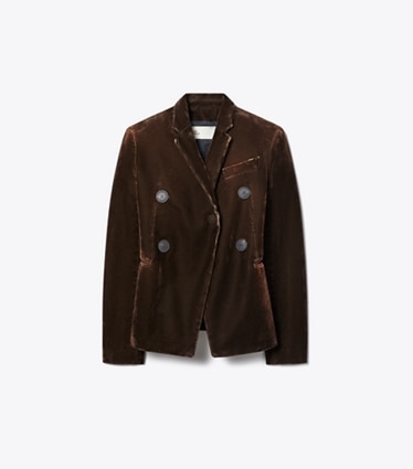 Tory Burch designer jackets Denim Blazer in Jasper Brown front