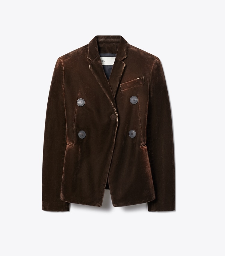 Tory Burch designer jackets Denim Blazer in Jasper Brown front