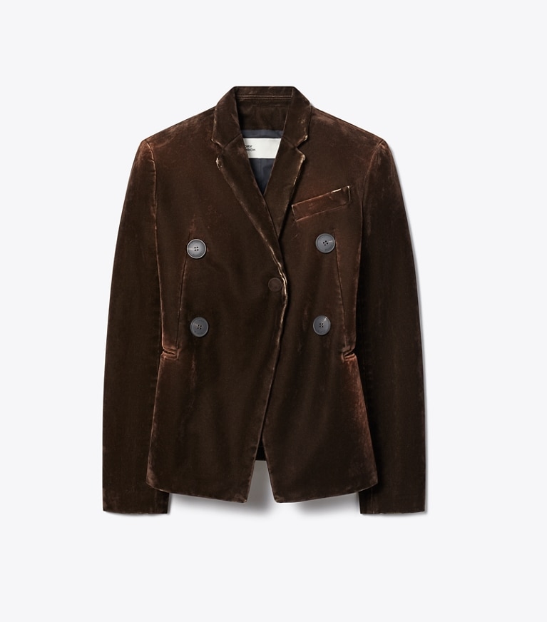 Tory Burch designer jackets Denim Blazer in Jasper Brown front