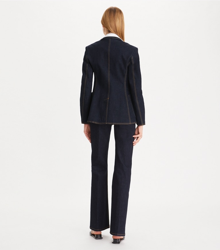 Tory Burch designer jackets Denim Blazer in Dark Wash front
