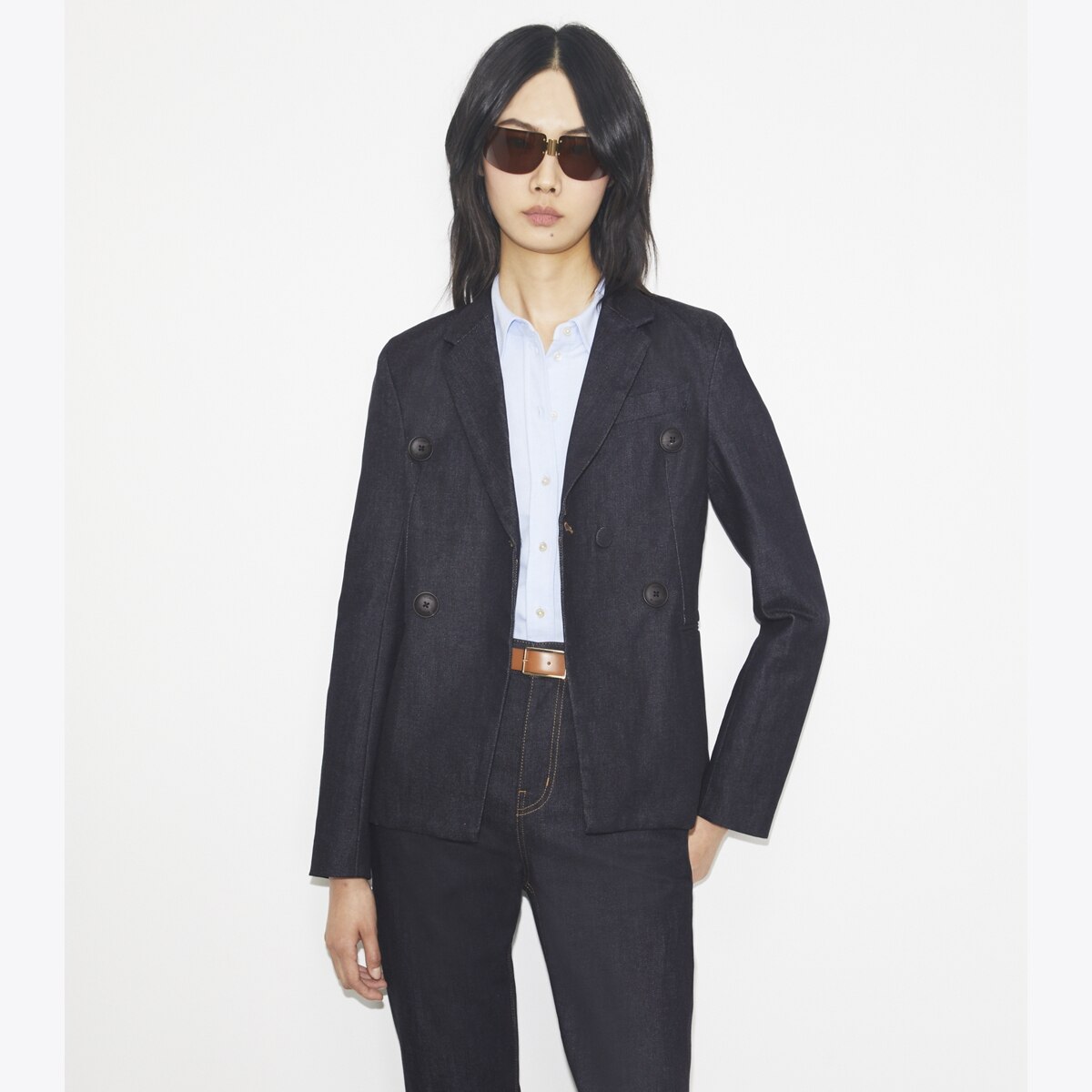 新品タグ付き TORY BURCHインディゴ襟レースデニムジャケットXS denim-jacket-with-pockets-