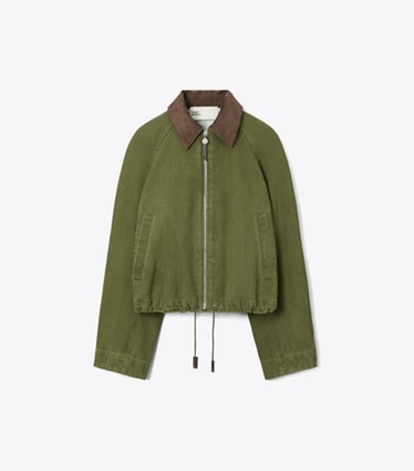 Tory Burch designer jacken Denim-Bomberjacke in Distressed Green front
