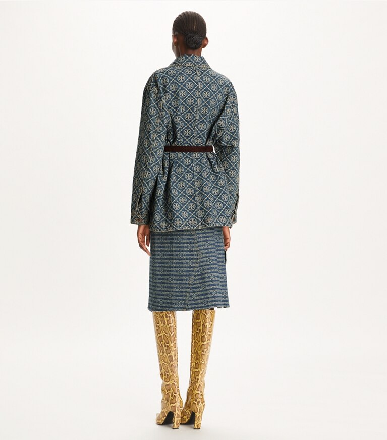 Tory Burch designer ジャケット デニム カーゴ バーン ジャケット in T-Monogram Vintage Wash front