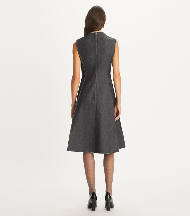 Tory Burch designer dresses Denim Dress in Unwashed TBD Raw Indigo Denim front