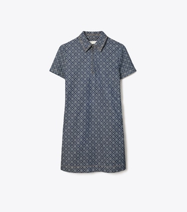 Tory Burch designer ワンピース デニム シャツドレス in T-Monogram Stone Wash front