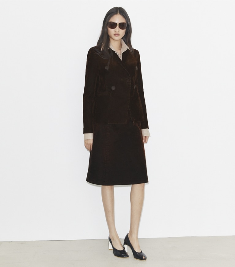 Tory Burch designer ボトムス デニムスカート in Jasper Brown front