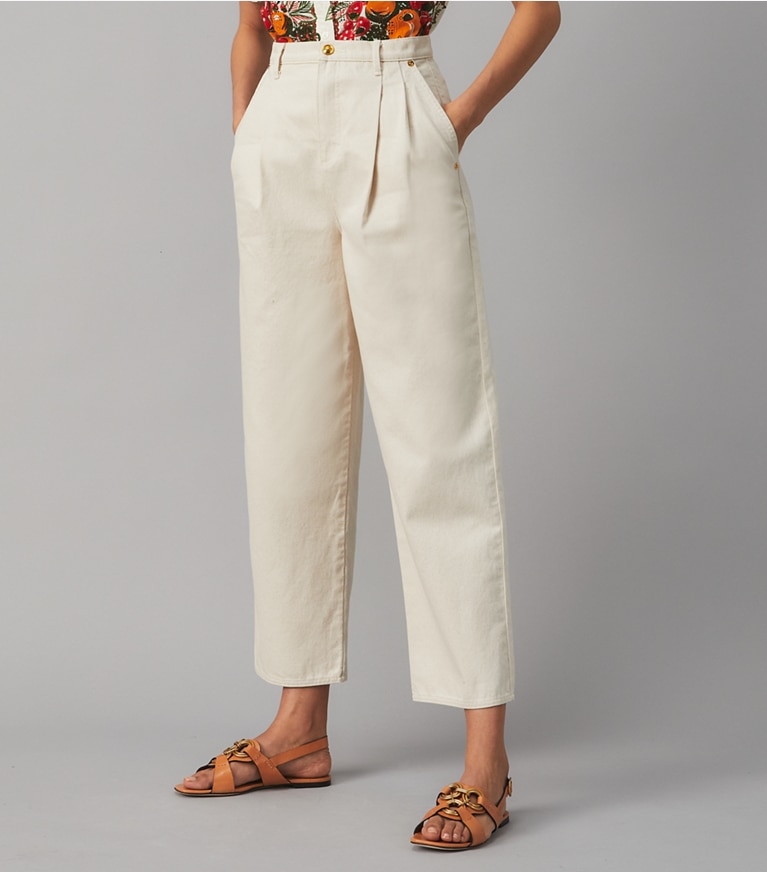 Tory Burch designer bottoms Denim Trouser in Natural front
