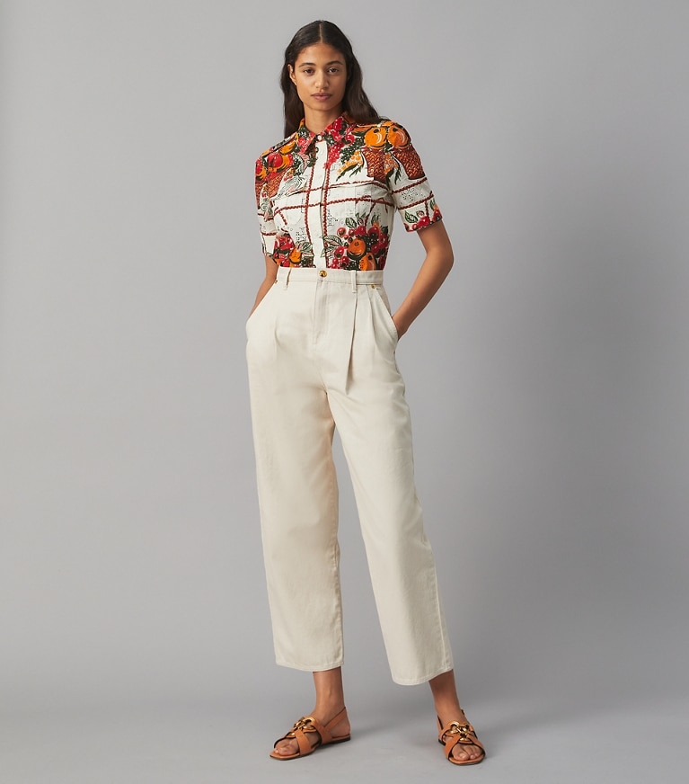 Tory Burch designer bottoms Denim Trouser in Natural front