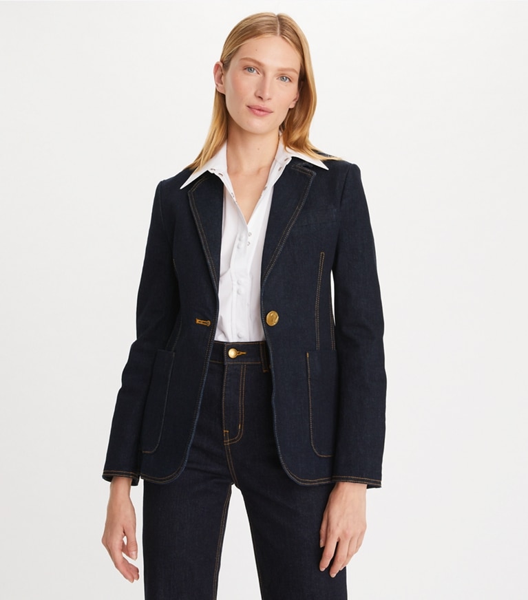 Tory Burch designer jacken Denimblazer in Dark Wash front
