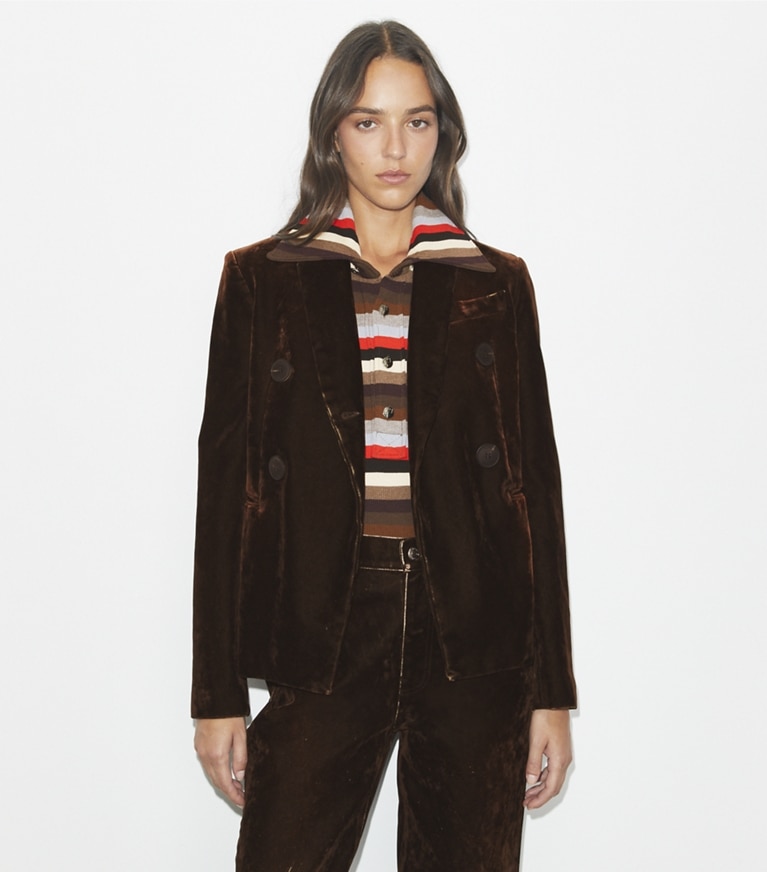 Tory Burch designer jacken Denimblazer in Jasper Brown front