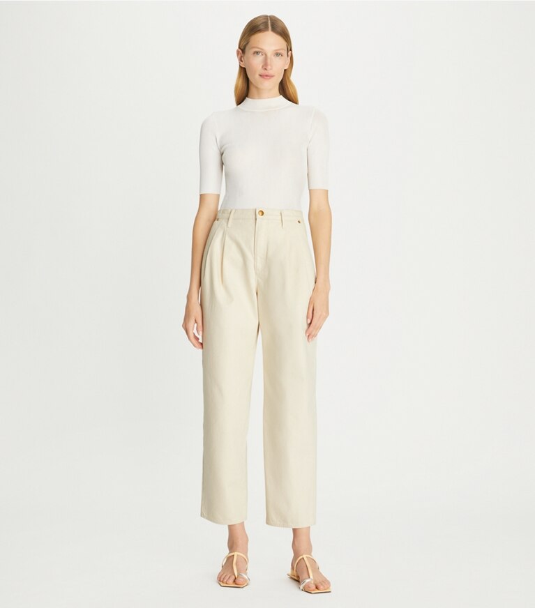 Tory Burch designer unterteile Denimhose mit Falten in Natural front