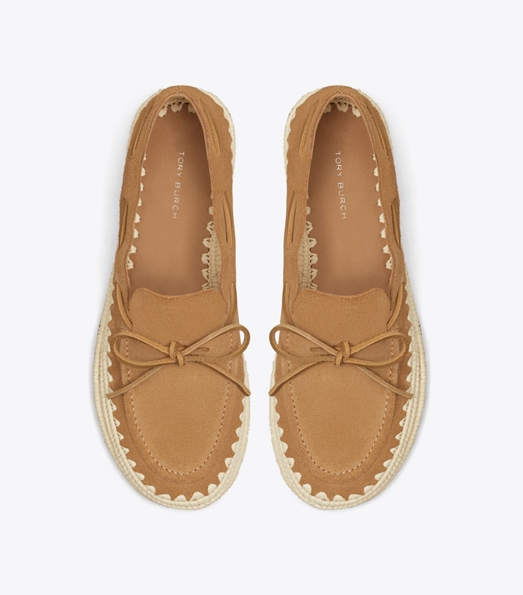 Tory Burch designer loafers Der Boaty aus Raffiabast in AMBER GRAIN / NATURAL von oben