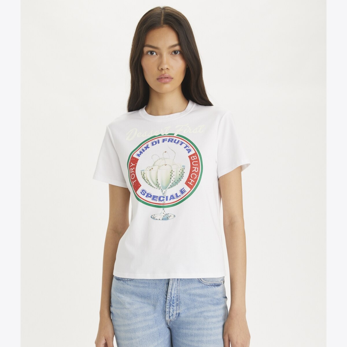 Tシャツ・カットソー TORY BURCH Woman T-Shirt White 168853 100 Cheeky Rabbit Cotton T-Shirt: Women's Clothing | Tops | Tory