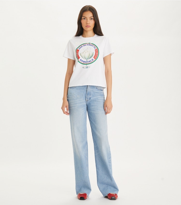 Tory Burch designer tops Dessert T-Shirt in White on model front